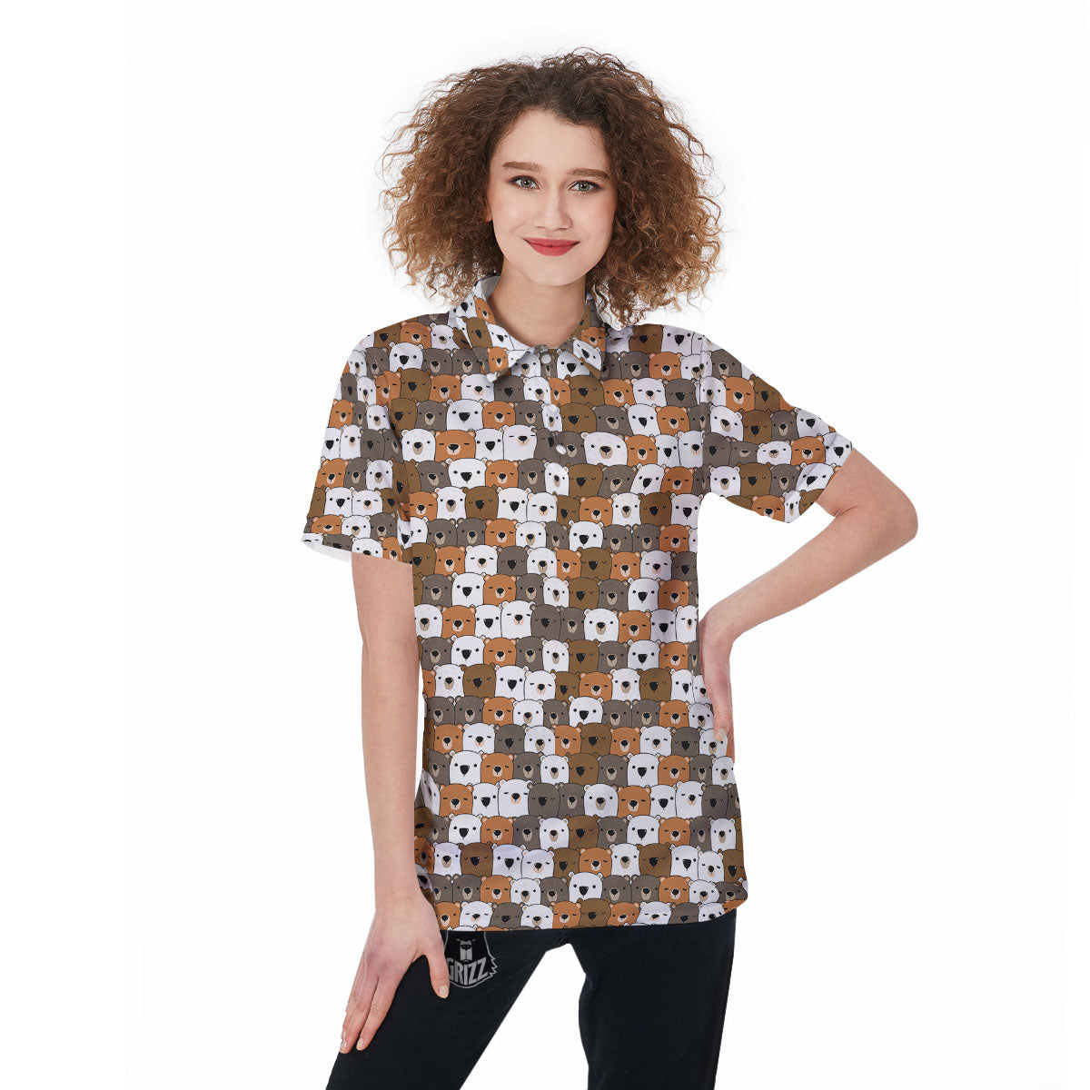 Grizzly Bear Cute Baby Print Pattern Women's Golf Shirts-grizzshop
