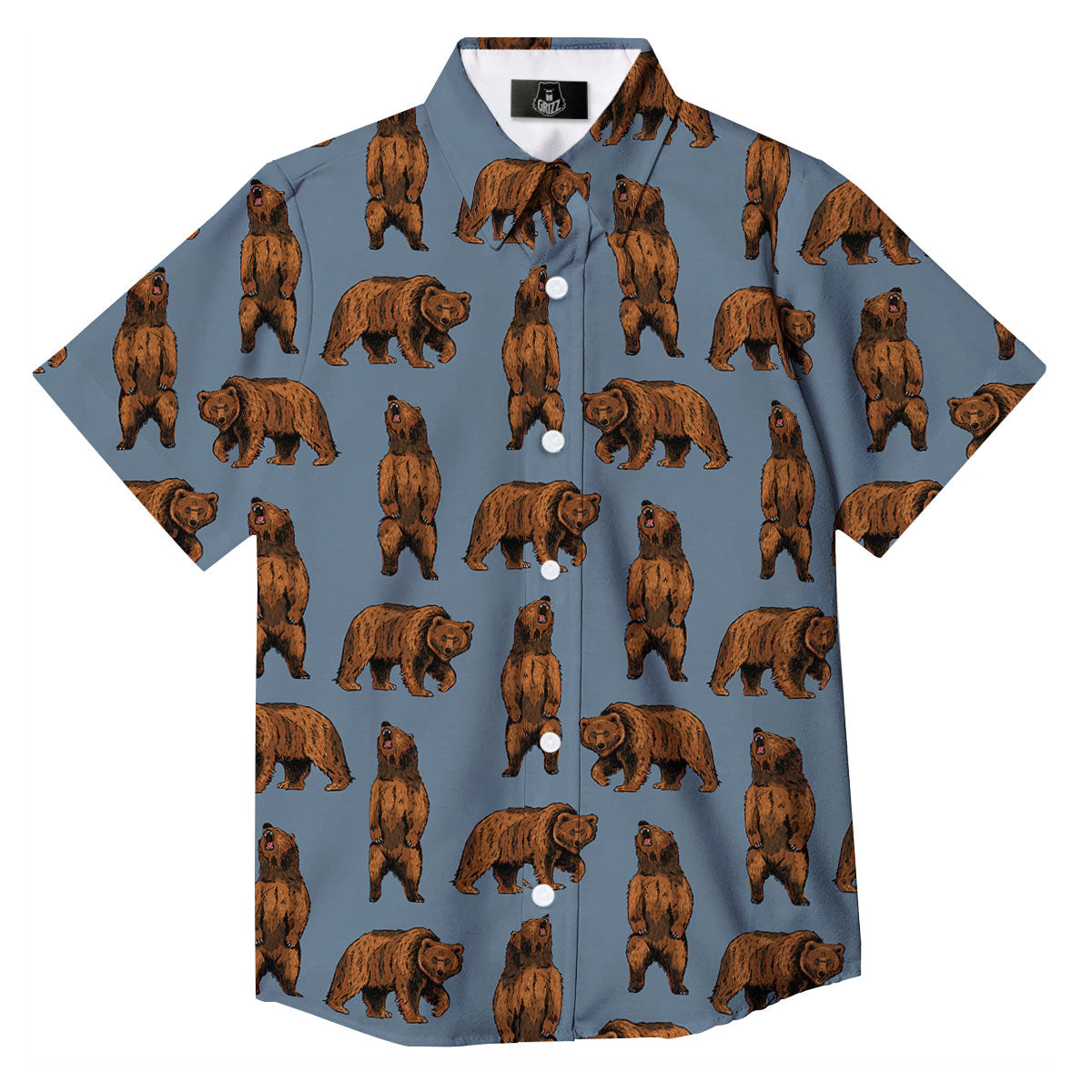 Grizzly Bear Print Pattern Button Up Shirt-grizzshop