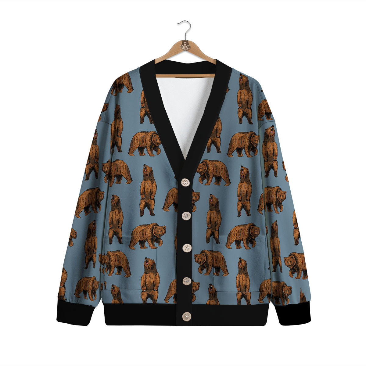Grizzly Bear Print Pattern Cardigan-grizzshop
