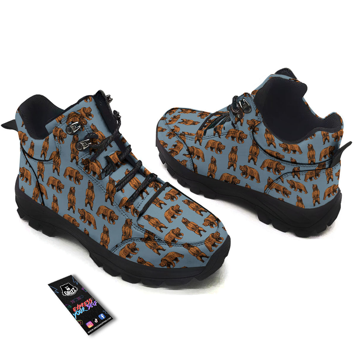 Grizzly Bear Print Pattern Hiking Shoes-grizzshop