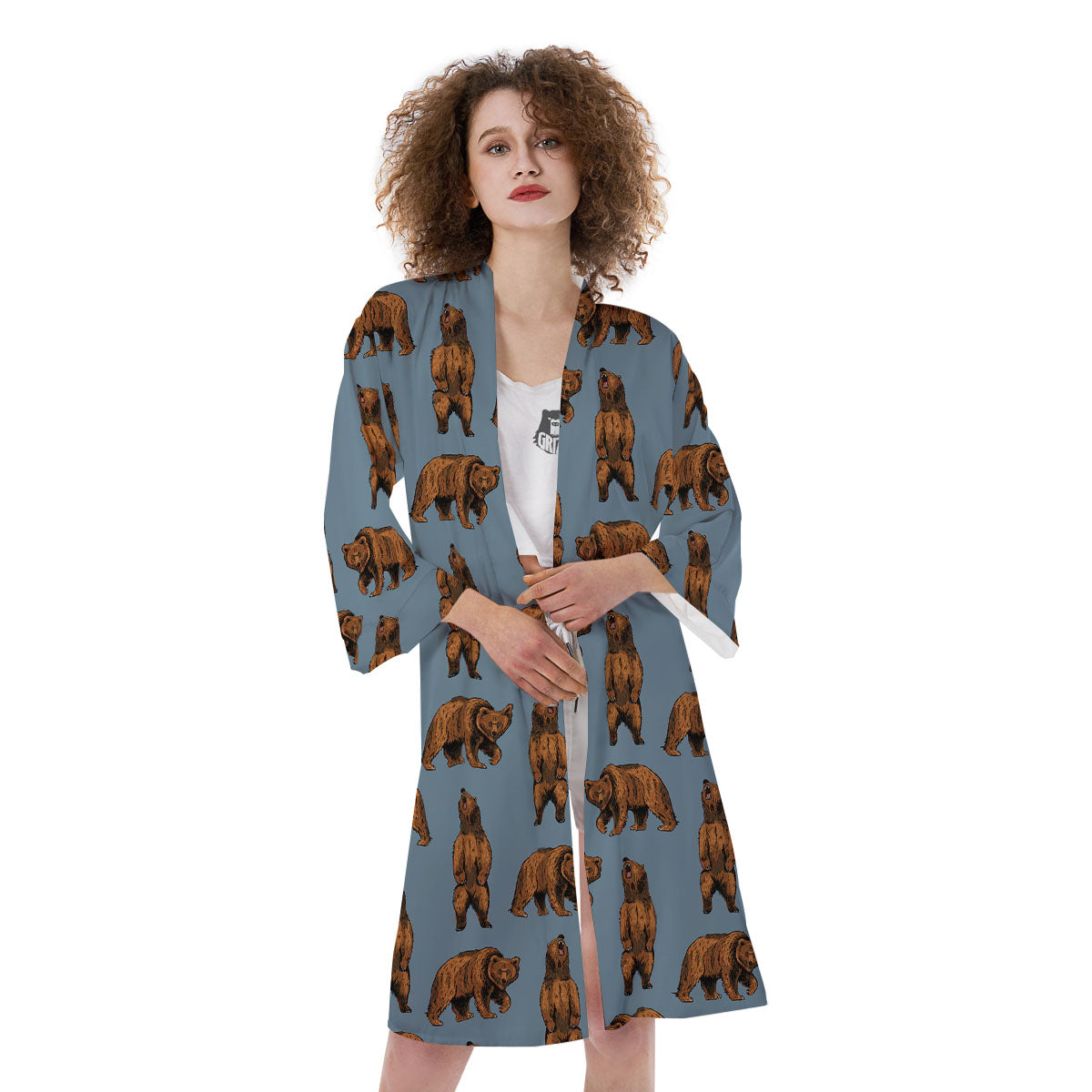Grizzly Bear Print Pattern Kimono-grizzshop
