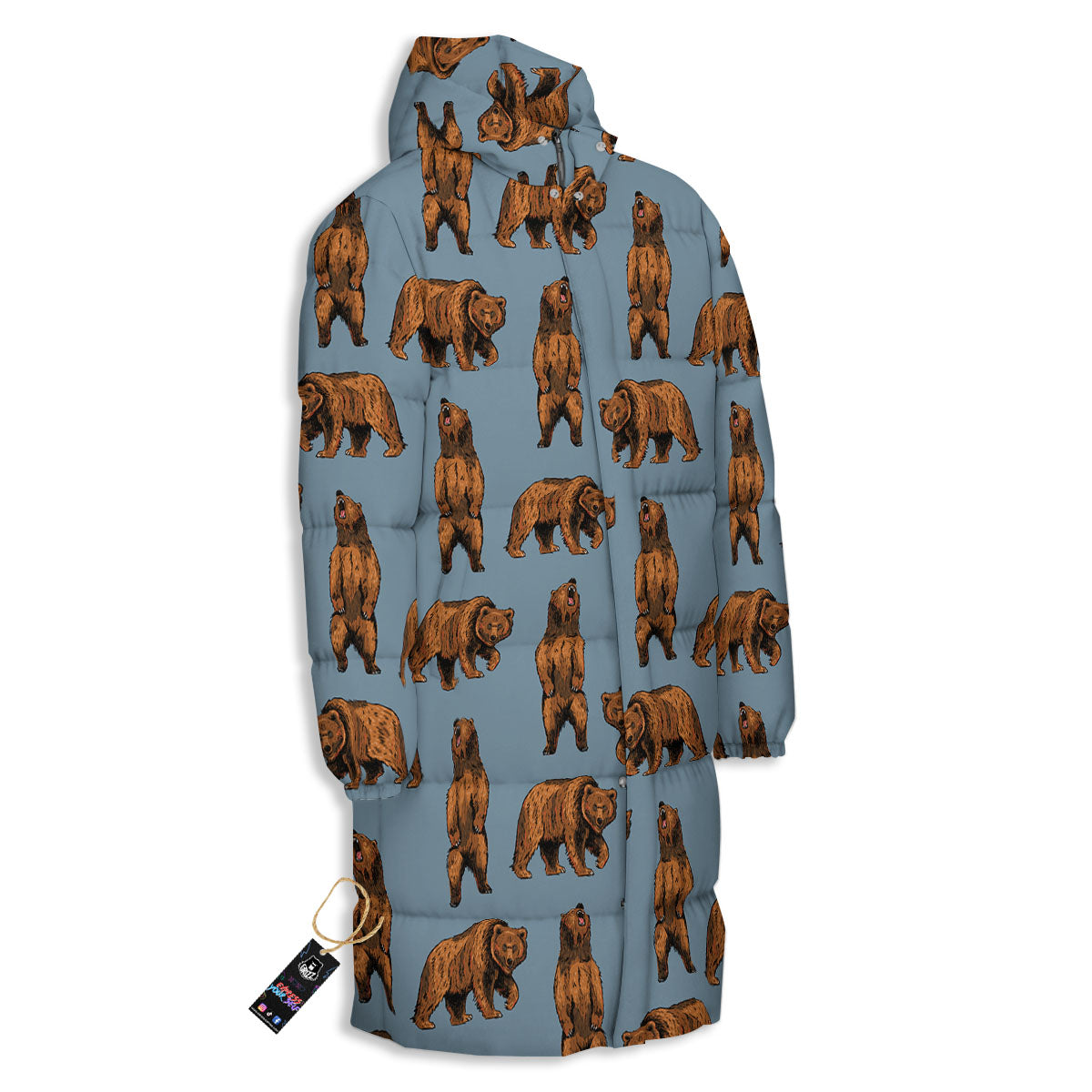 Grizzly Bear Print Pattern Long Down Jacket-grizzshop