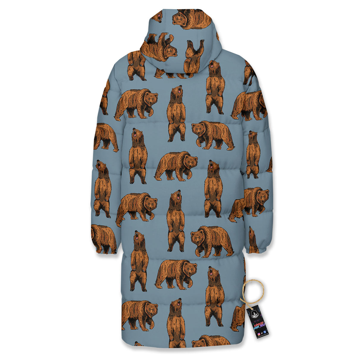Grizzly Bear Print Pattern Long Down Jacket-grizzshop