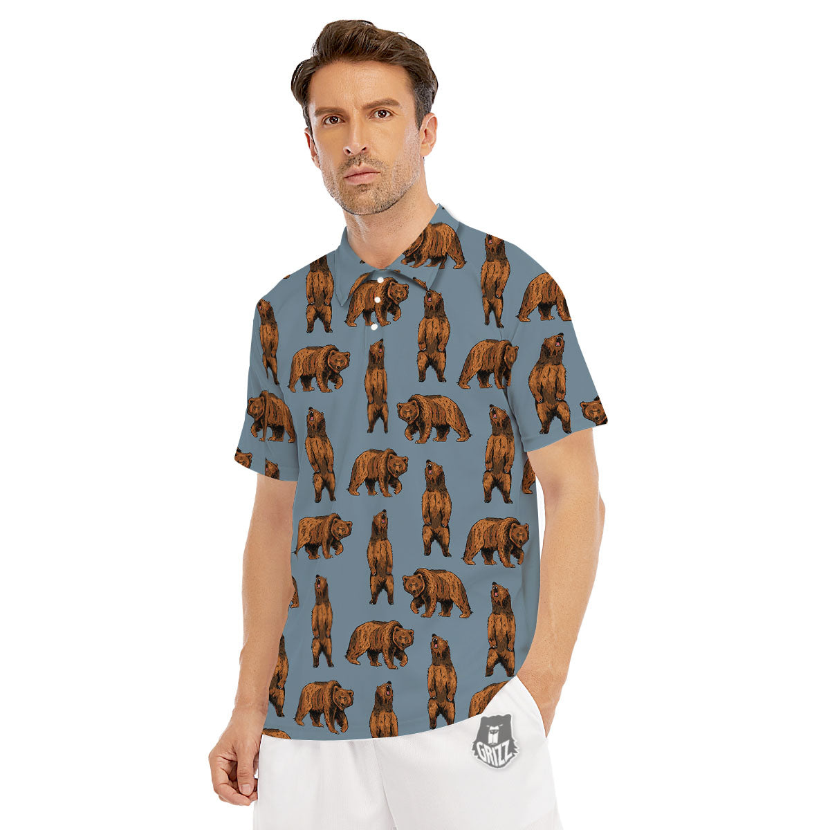 Grizzly Bear Print Pattern Men's Golf Shirts-grizzshop