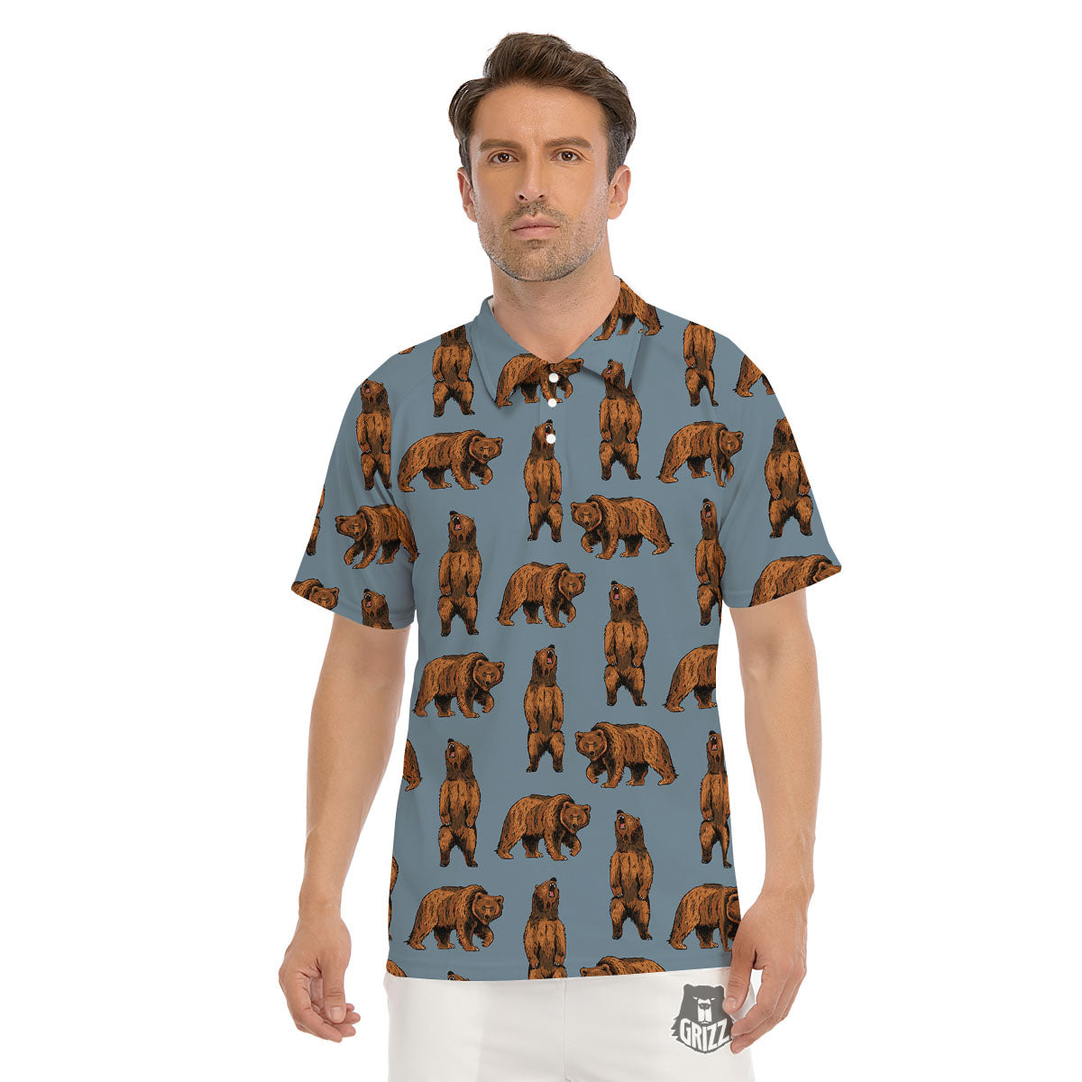 Grizzly Bear Print Pattern Men's Golf Shirts-grizzshop