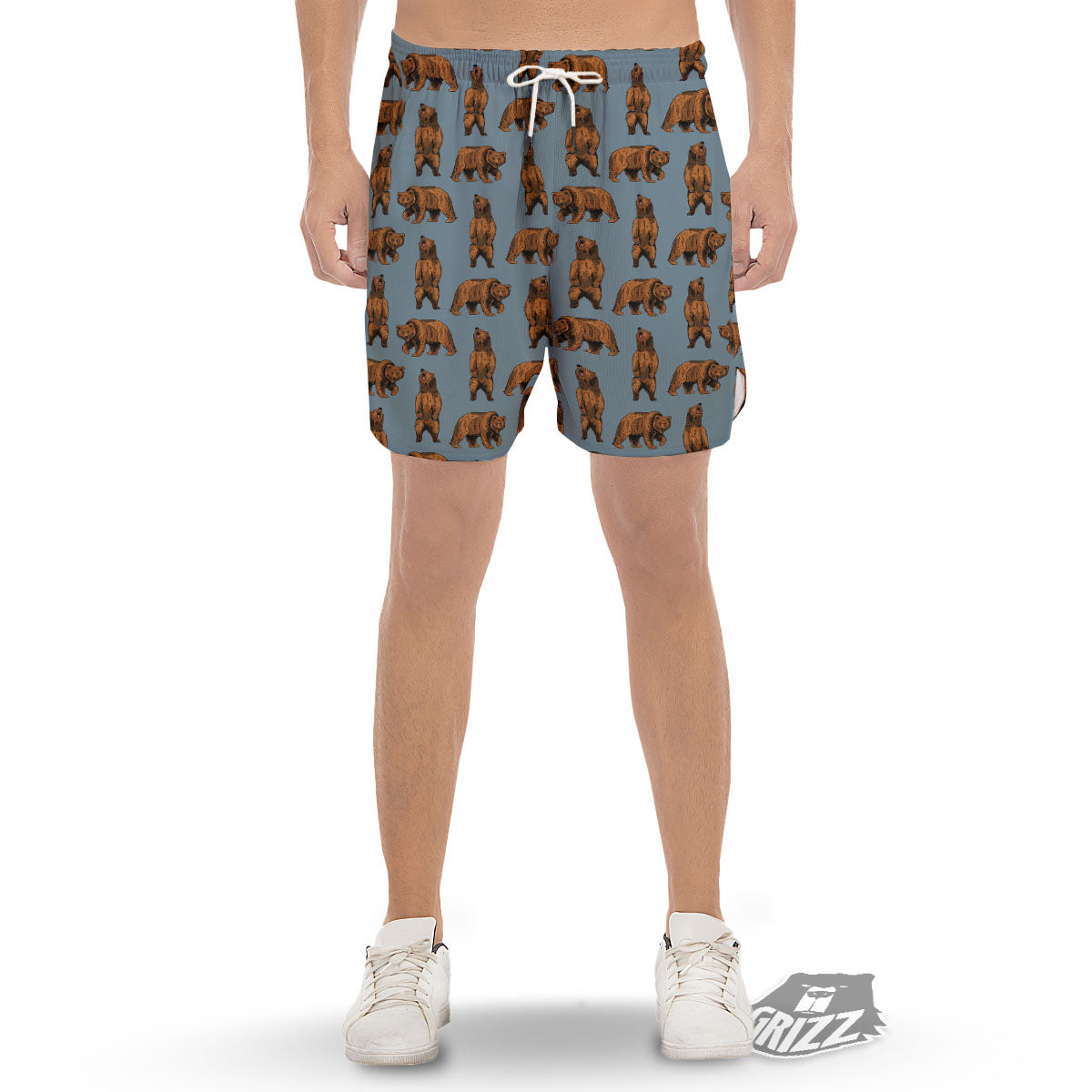 Grizzly Bear Print Pattern Men's Gym Shorts-grizzshop