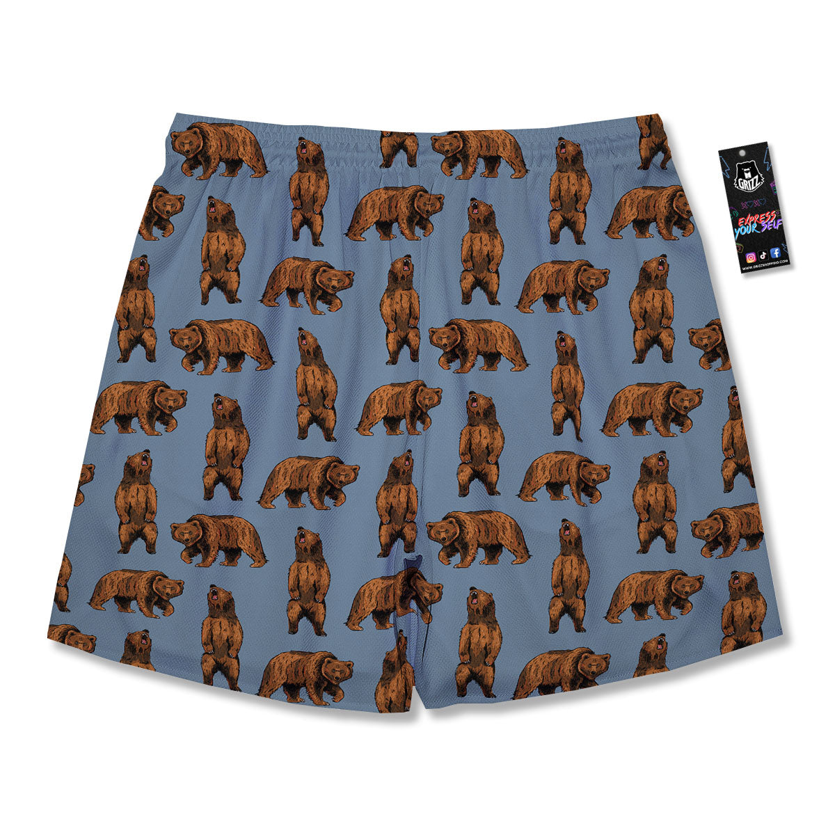 Grizzly Bear Print Pattern Men's Running Shorts-grizzshop