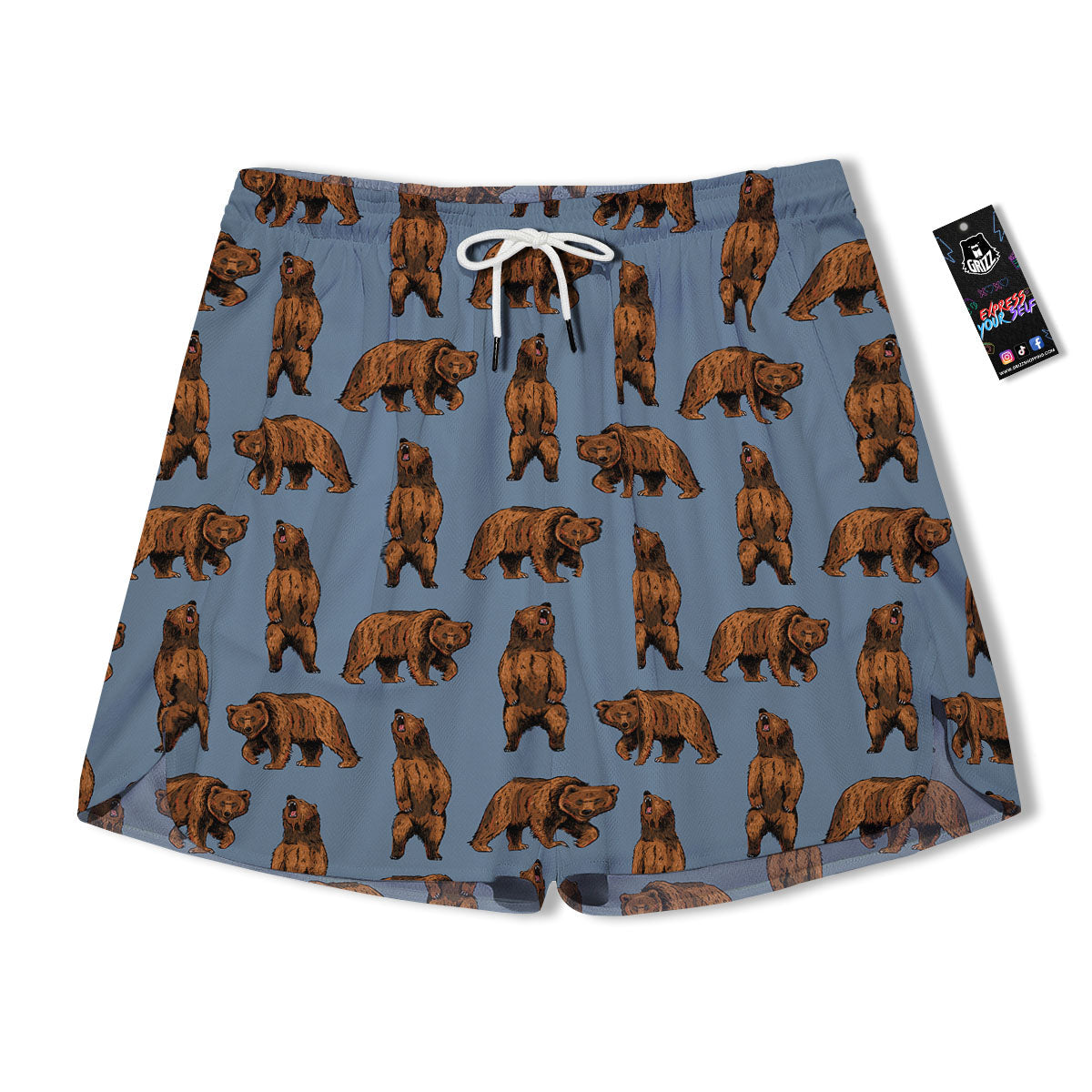 Grizzly Bear Print Pattern Men's Running Shorts-grizzshop
