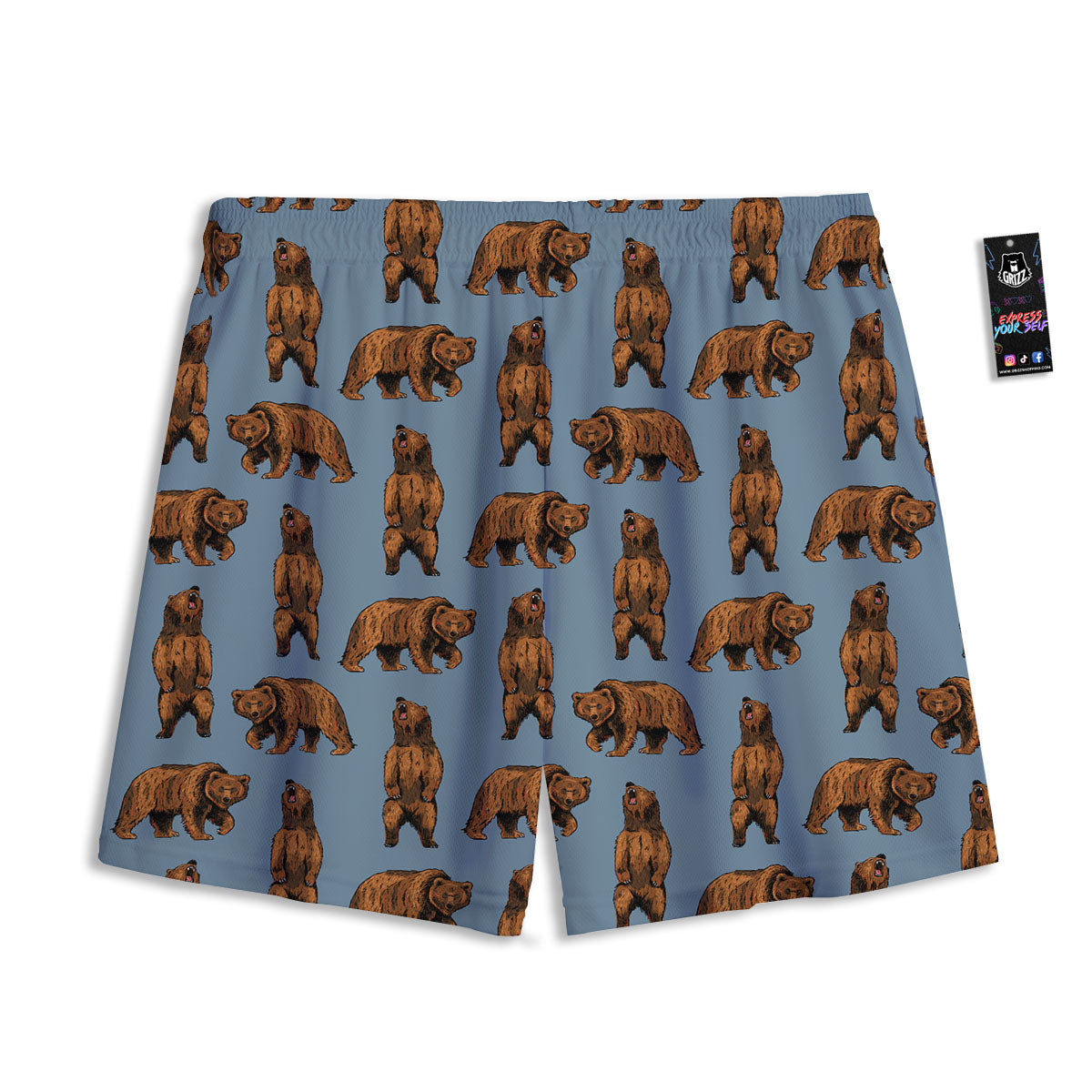 Grizzly Bear Print Pattern Mesh Shorts
