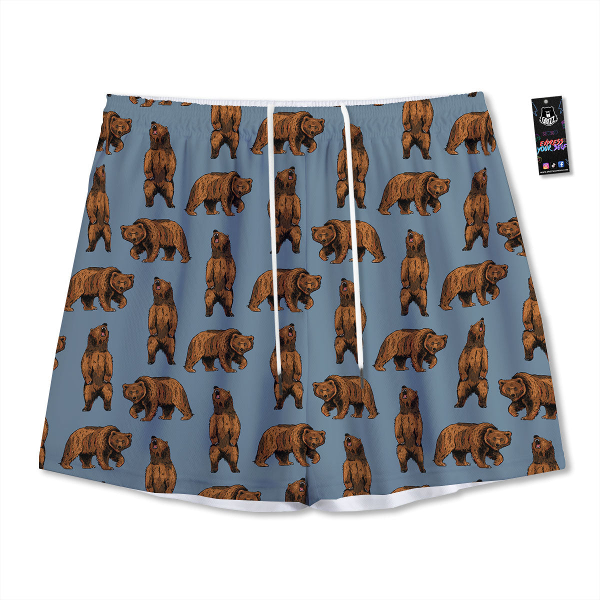 Grizzly Bear Print Pattern Mesh Shorts