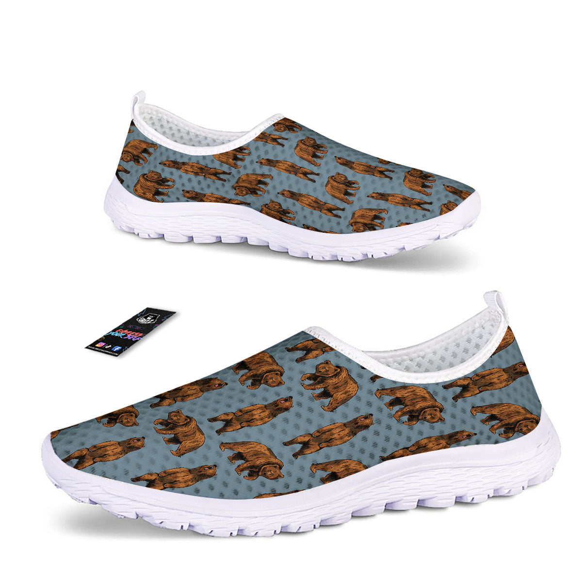 Grizzly Bear Print Pattern Nurse Shoes-grizzshop