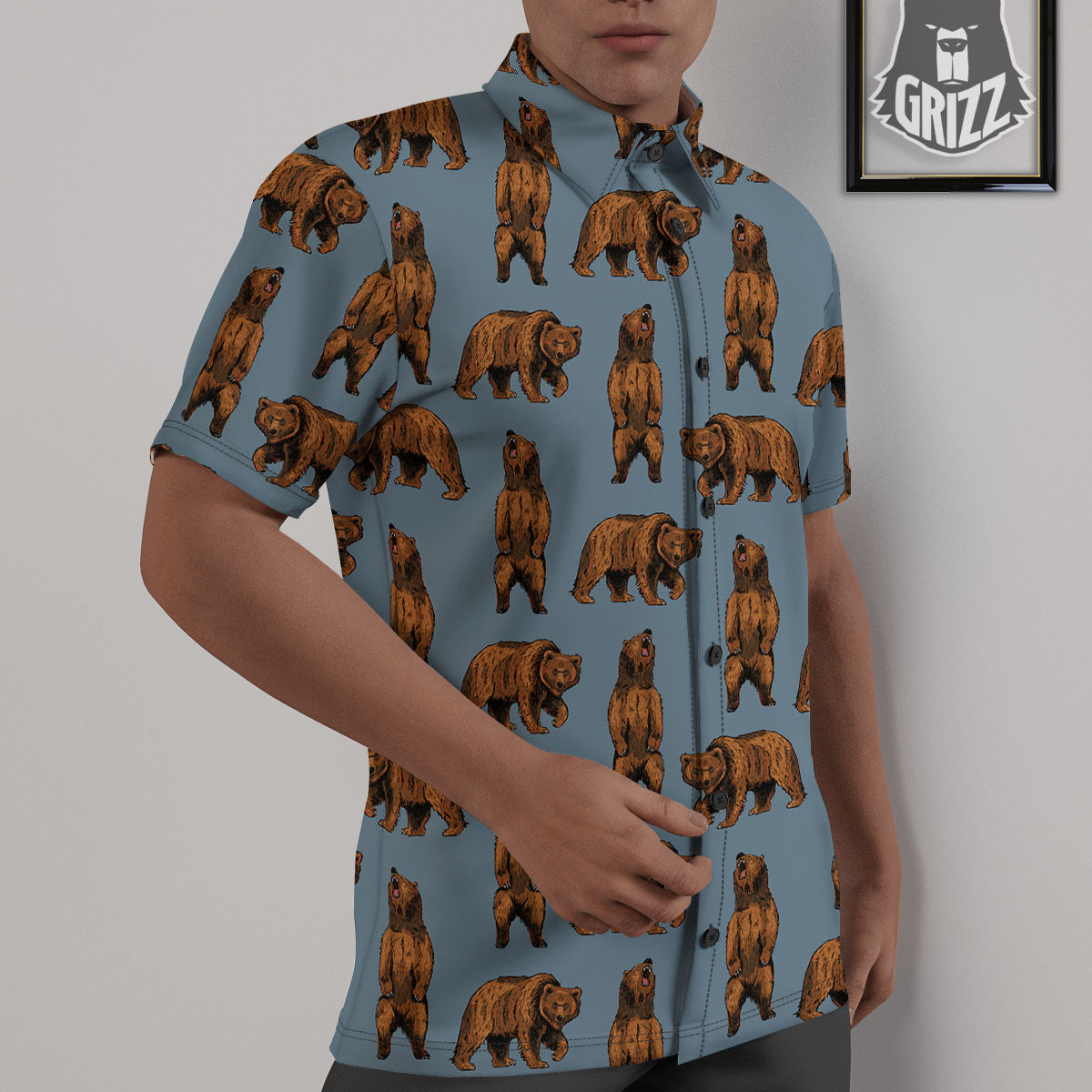 Grizzly Bear Print Pattern Untucked Shirts-grizzshop