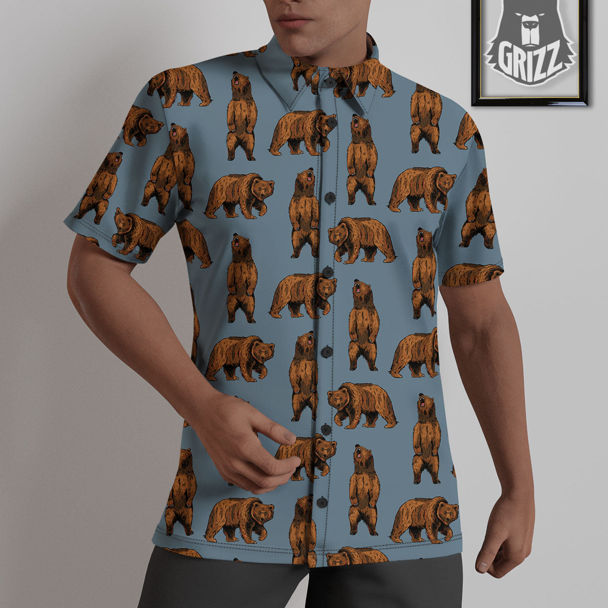 Grizzly Bear Print Pattern Untucked Shirts-grizzshop