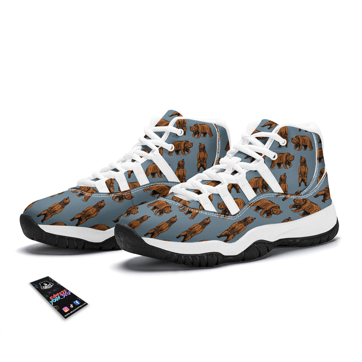 Grizzly Bear Print Pattern White Bball Shoes-grizzshop