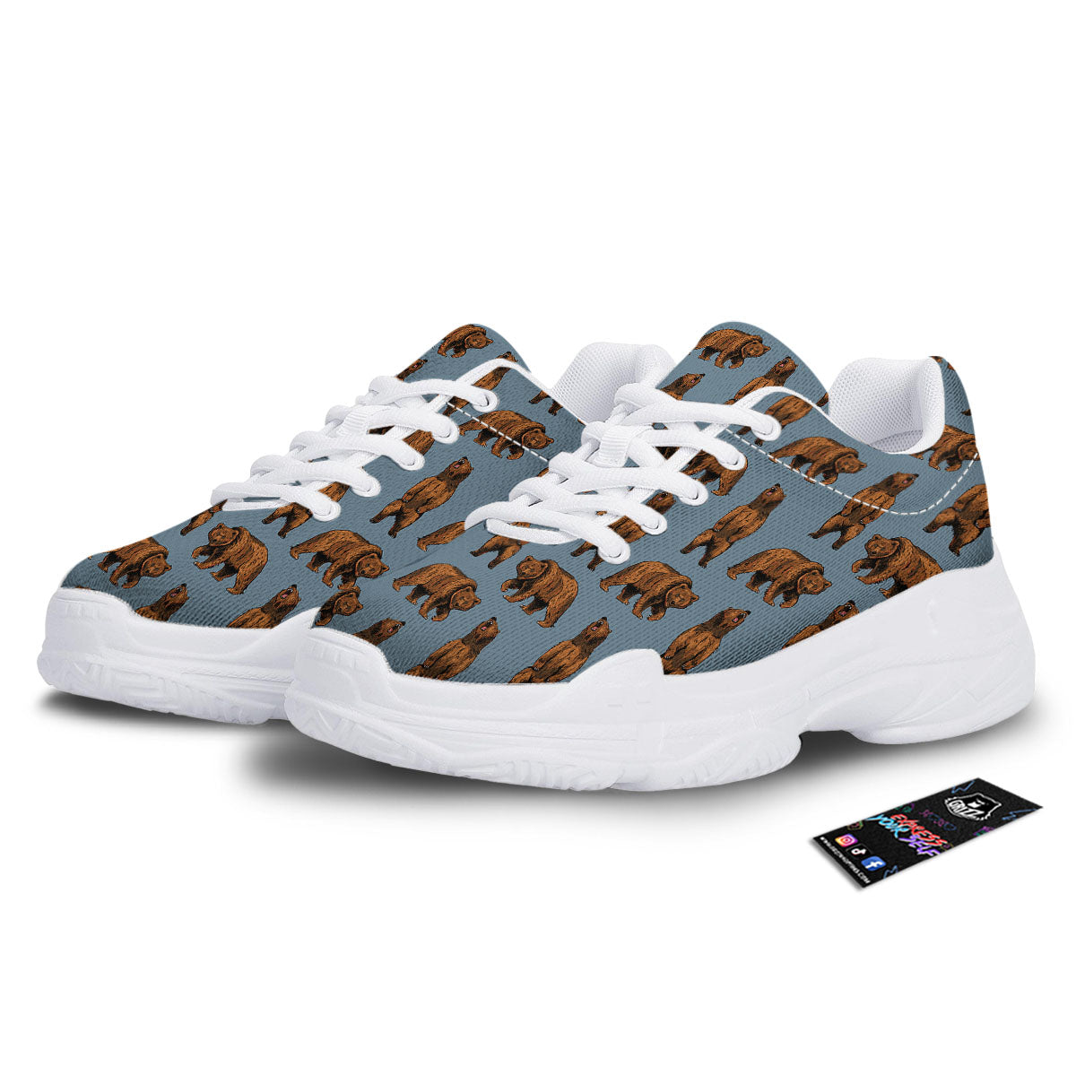 Grizzly Bear Print Pattern White Chunky Shoes-grizzshop