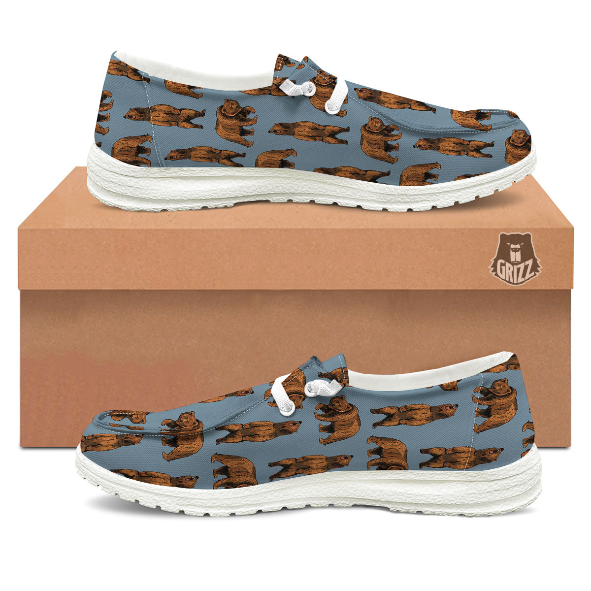 Grizzly Bear Print Pattern White Loafers-grizzshop