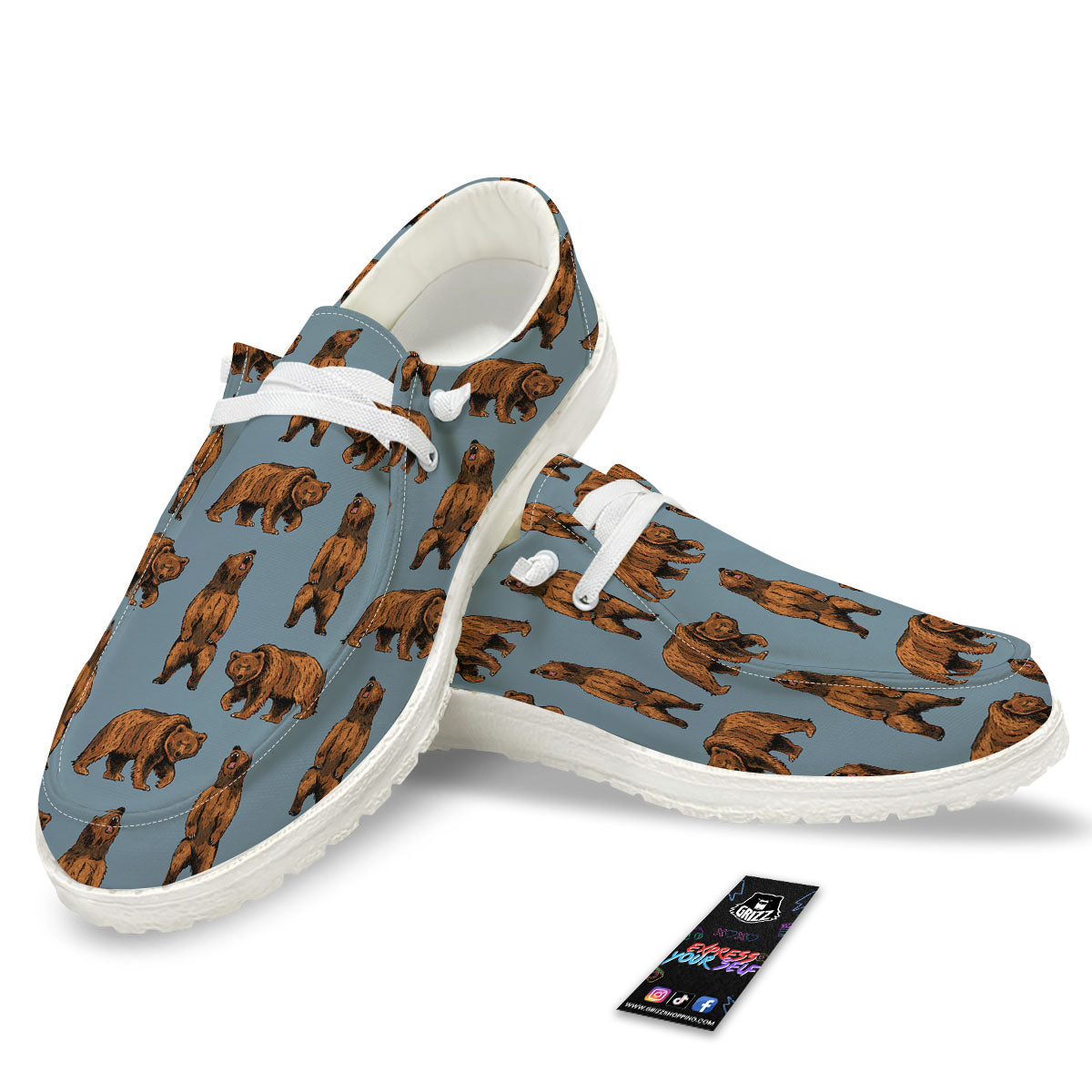 Grizzly Bear Print Pattern White Loafers-grizzshop