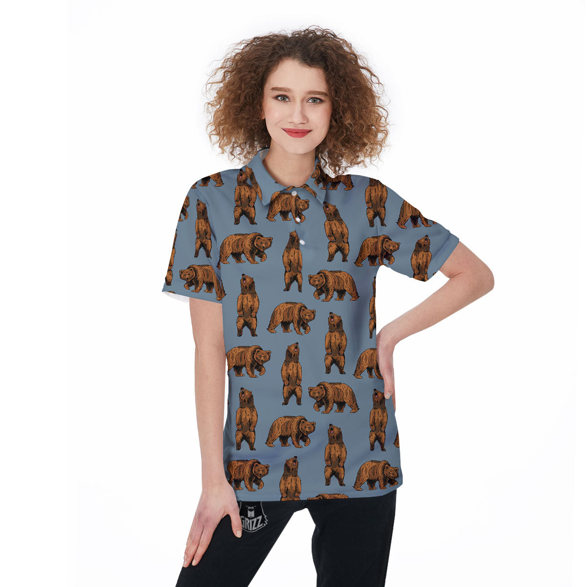 Grizzly Bear Print Pattern Women's Golf Shirts-grizzshop