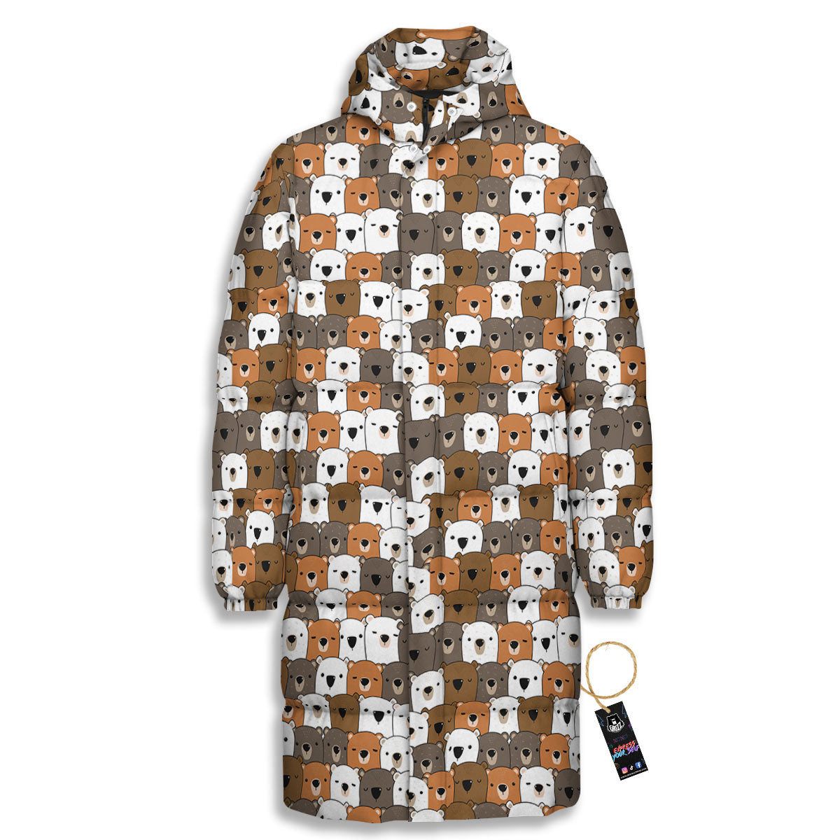 Grizzly Bear Cute Baby Print Pattern Long Down Jacket
