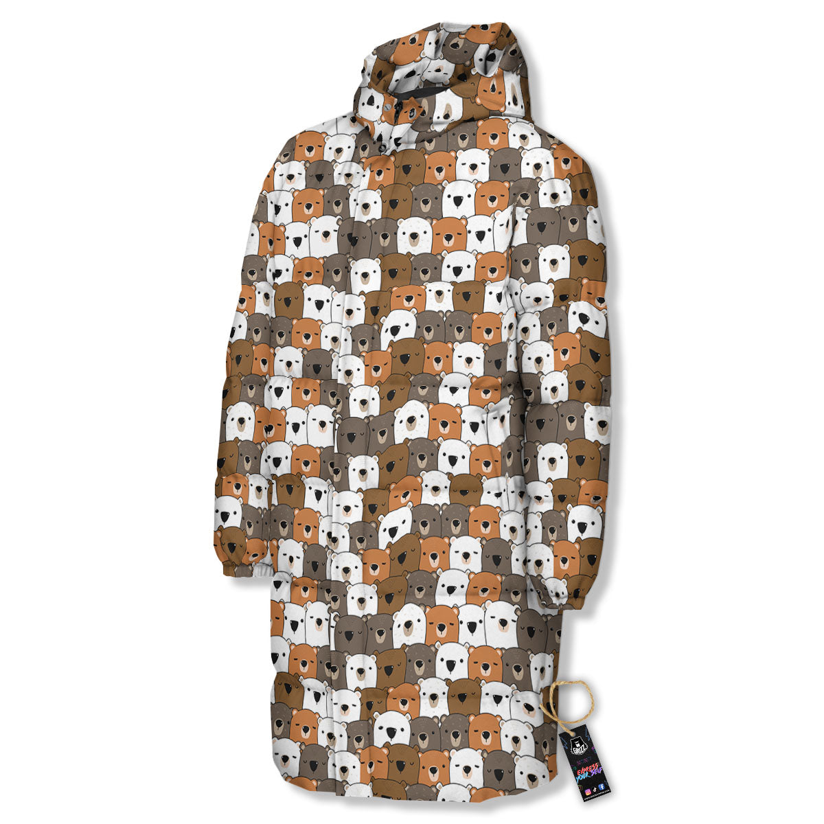 Grizzly Bear Cute Baby Print Pattern Long Down Jacket