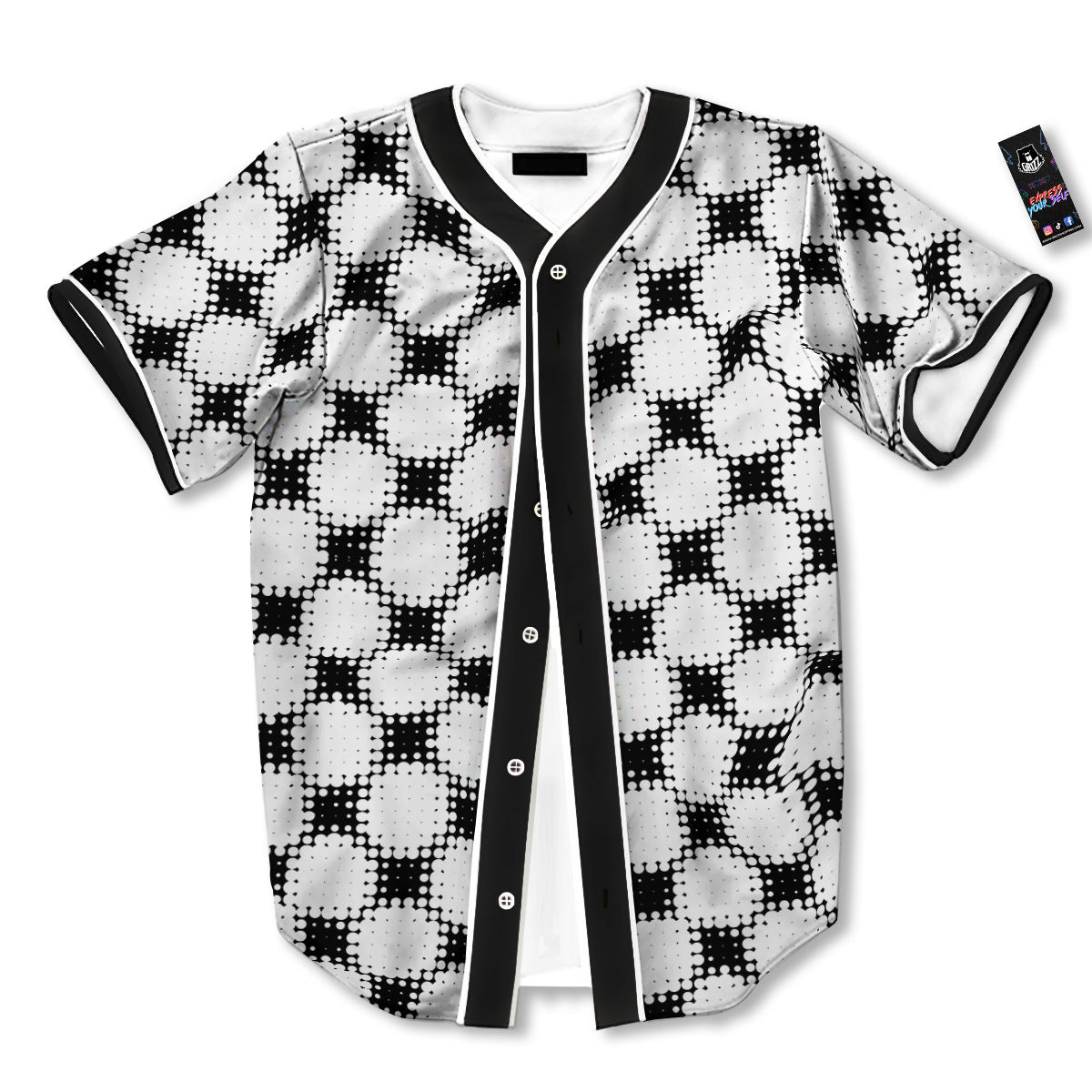 Grunge Halftone Black And White Dots Print Pattern Baseball Jersey-grizzshop