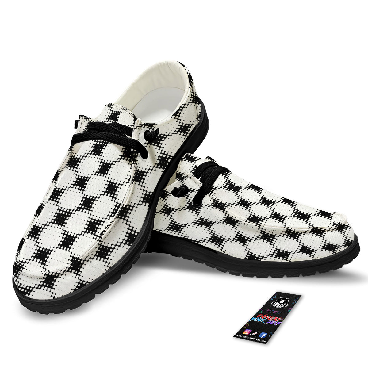 Grunge Halftone Black And White Dots Print Pattern Black Loafers-grizzshop