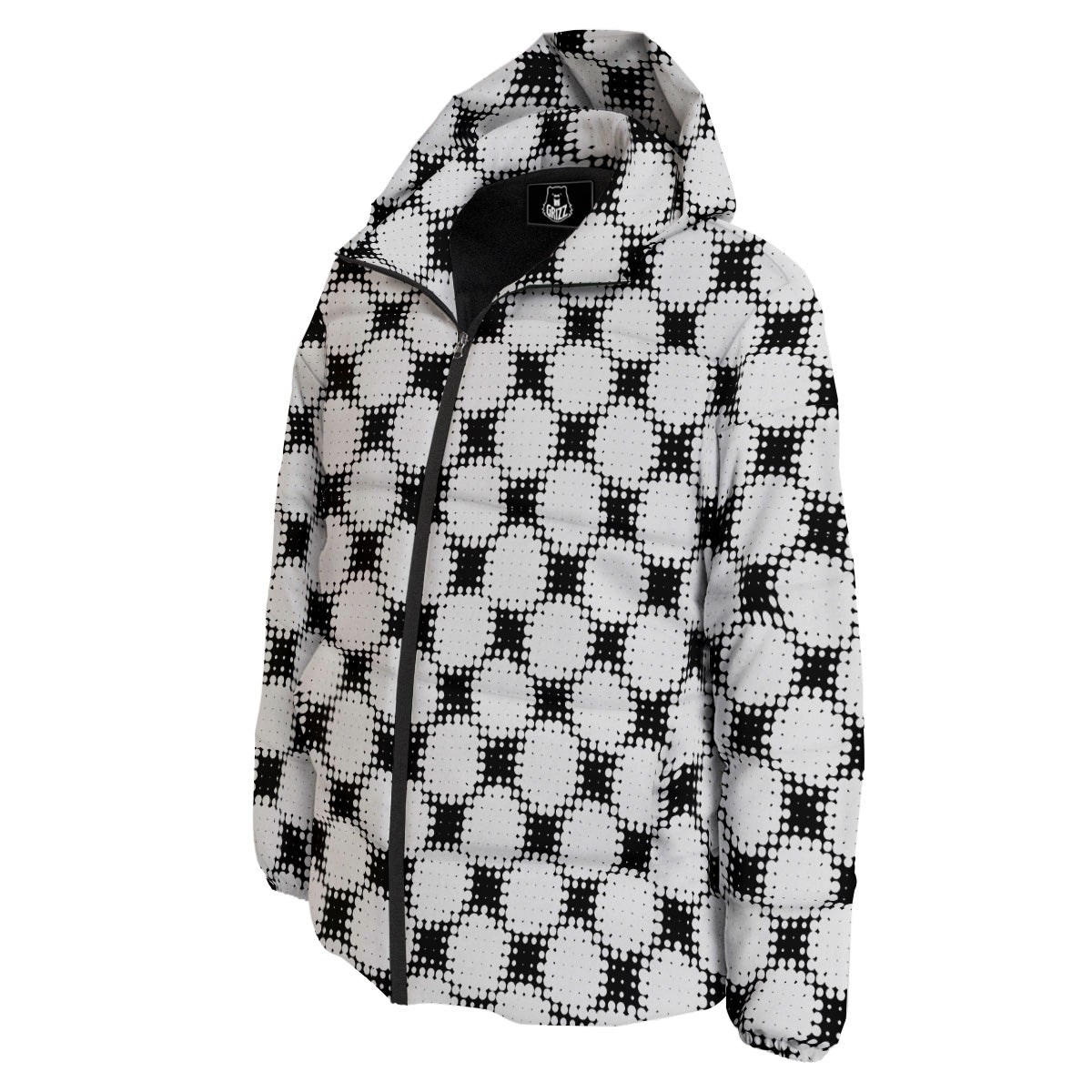 Grunge Halftone Black And White Dots Print Pattern Down Jacket-grizzshop