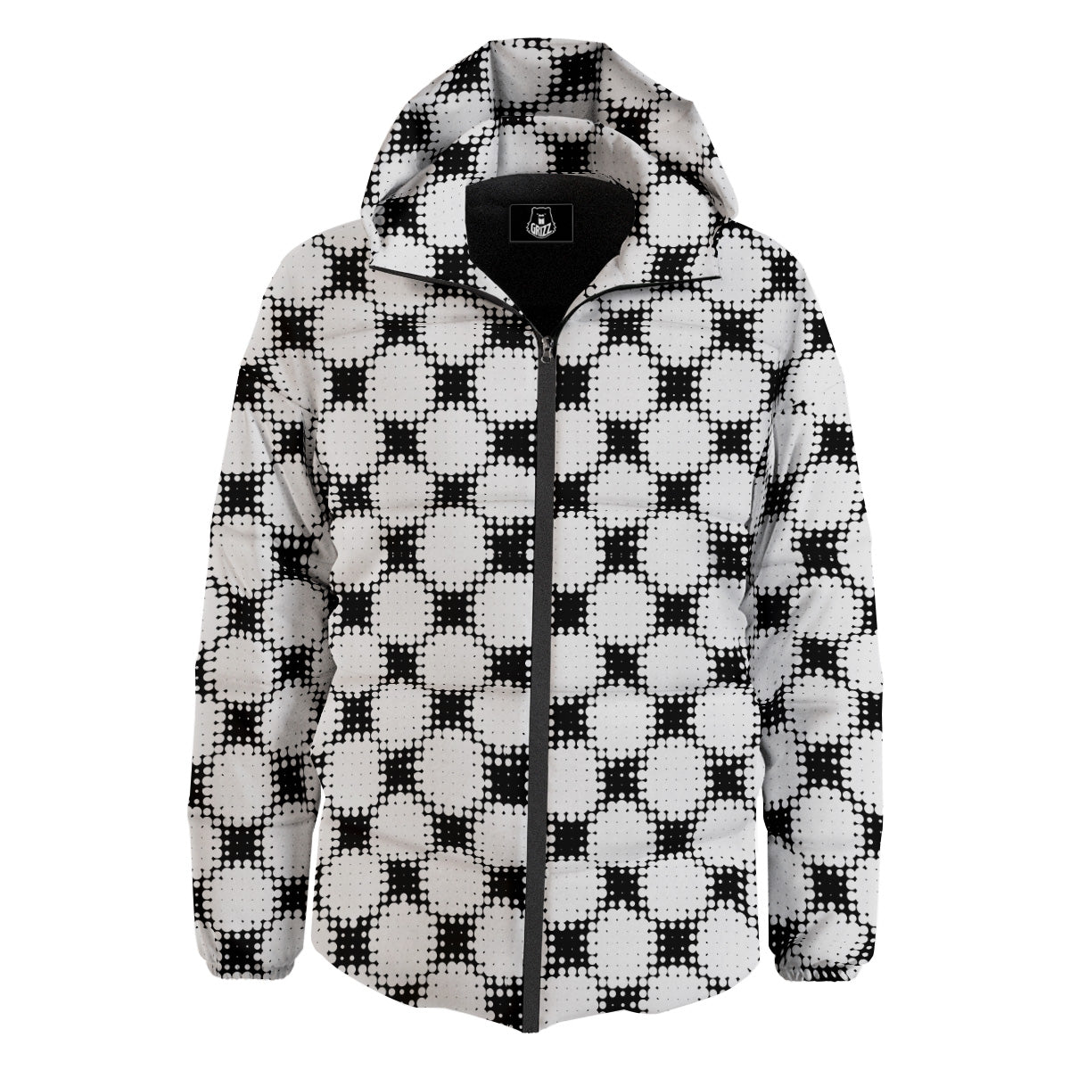 Grunge Halftone Black And White Dots Print Pattern Down Jacket-grizzshop