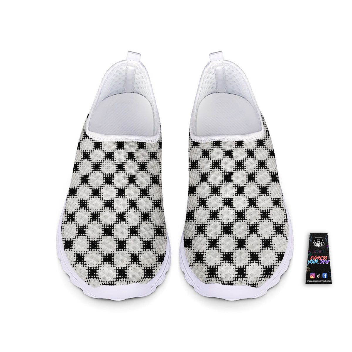 Grunge Halftone Black And White Dots Print Pattern Nurse Shoes-grizzshop