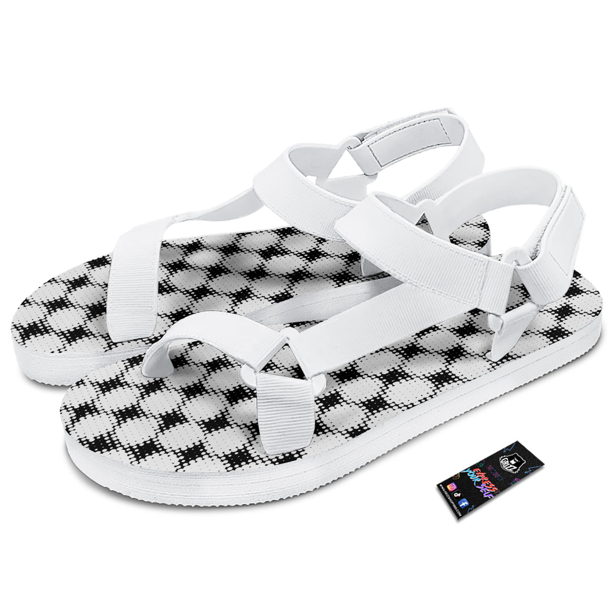 Grunge Halftone Black And White Dots Print Pattern White Open Toe Sandals-grizzshop