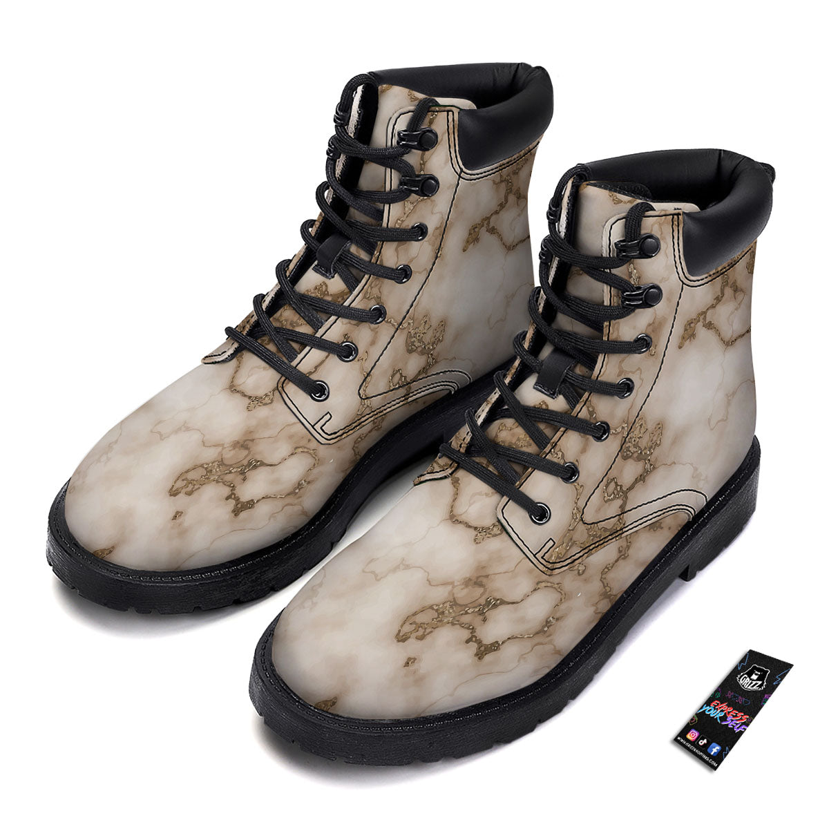 Grunge Marble White Brown Print Pattern Boots-grizzshop