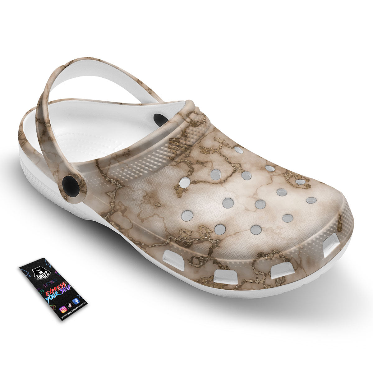 Grunge Marble White Brown Print Pattern Clog-grizzshop
