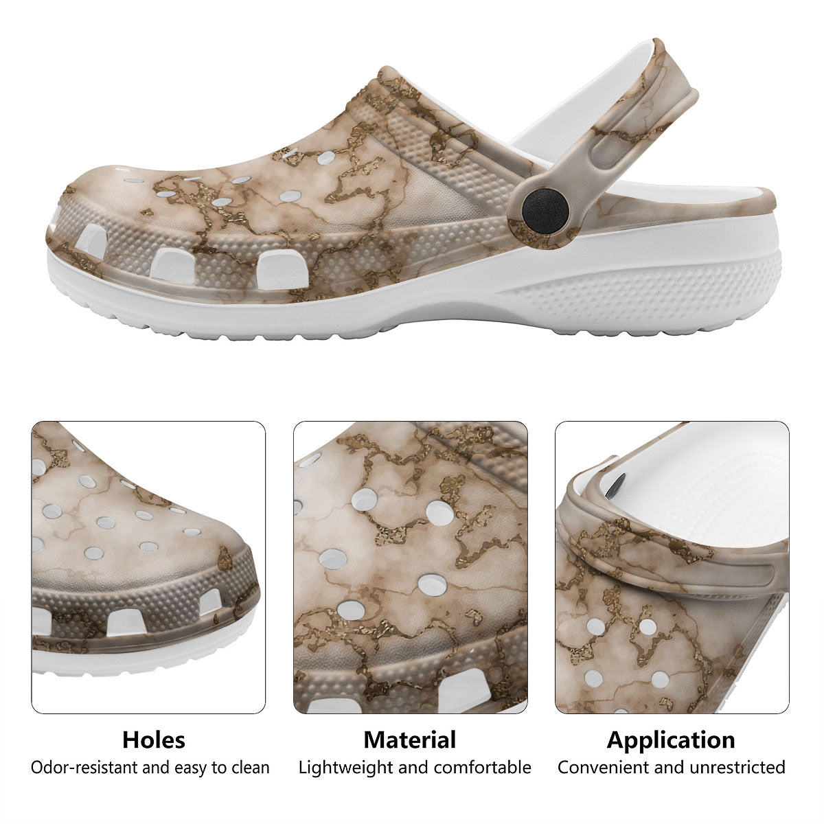 Grunge Marble White Brown Print Pattern Clog-grizzshop