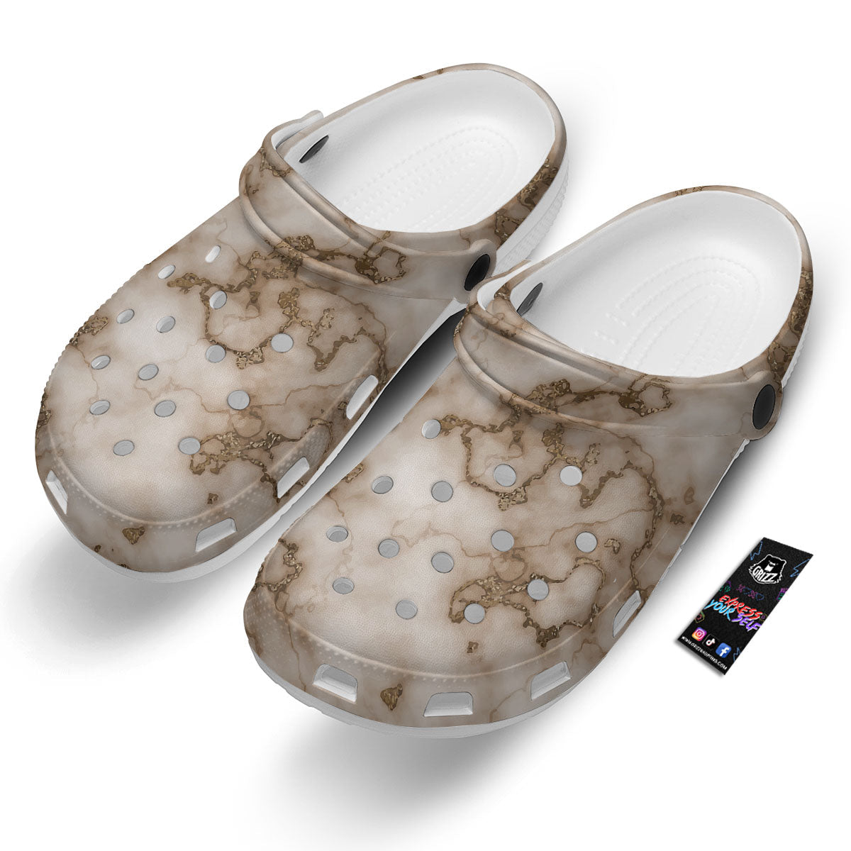 Grunge Marble White Brown Print Pattern Clog-grizzshop