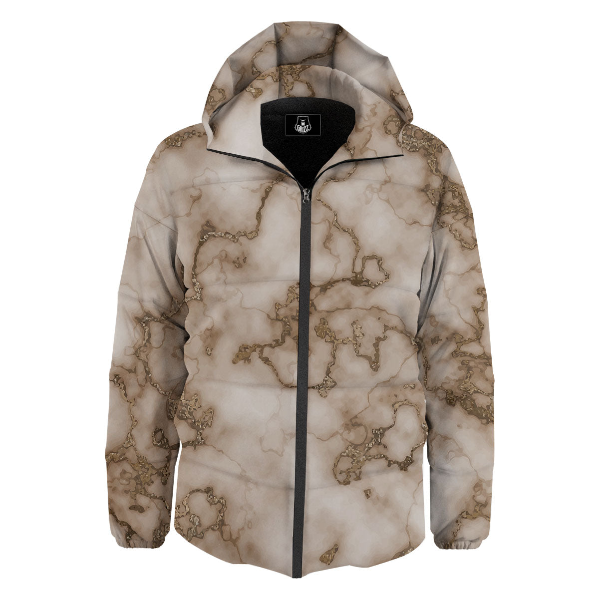 Grunge Marble White Brown Print Pattern Down Jacket-grizzshop