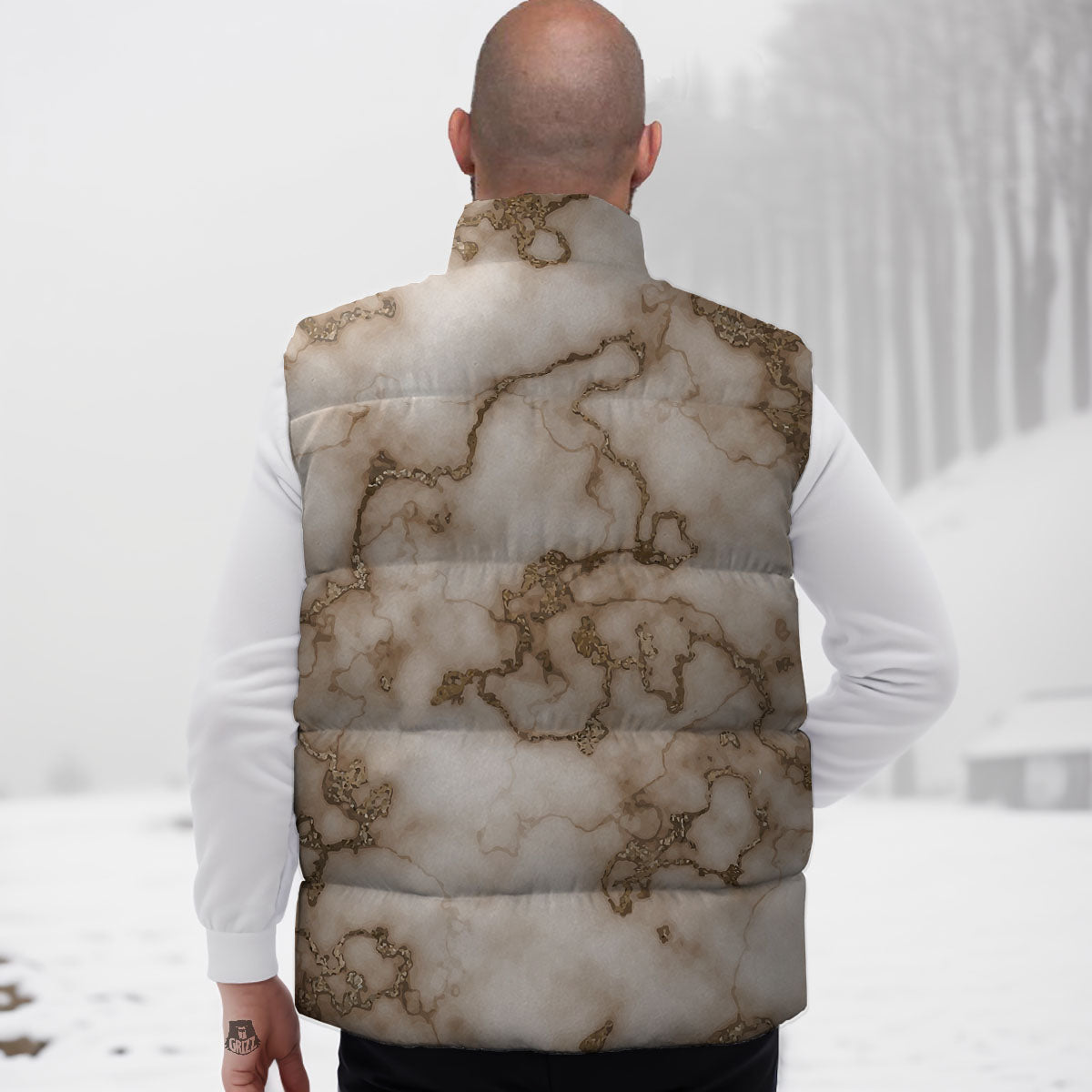 Grunge Marble White Brown Print Pattern Down Vest-grizzshop