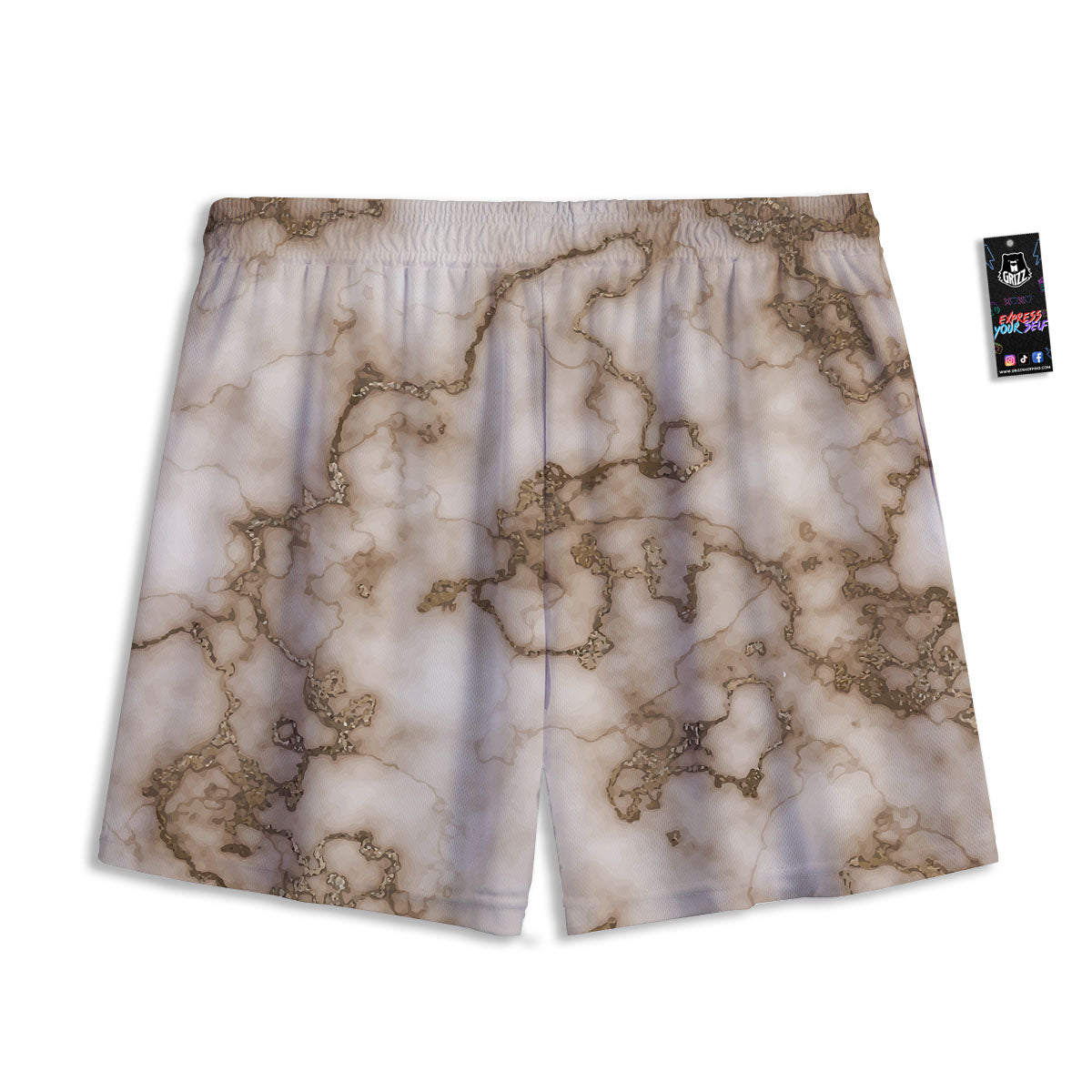 Grunge Marble White Brown Print Pattern Mesh Shorts