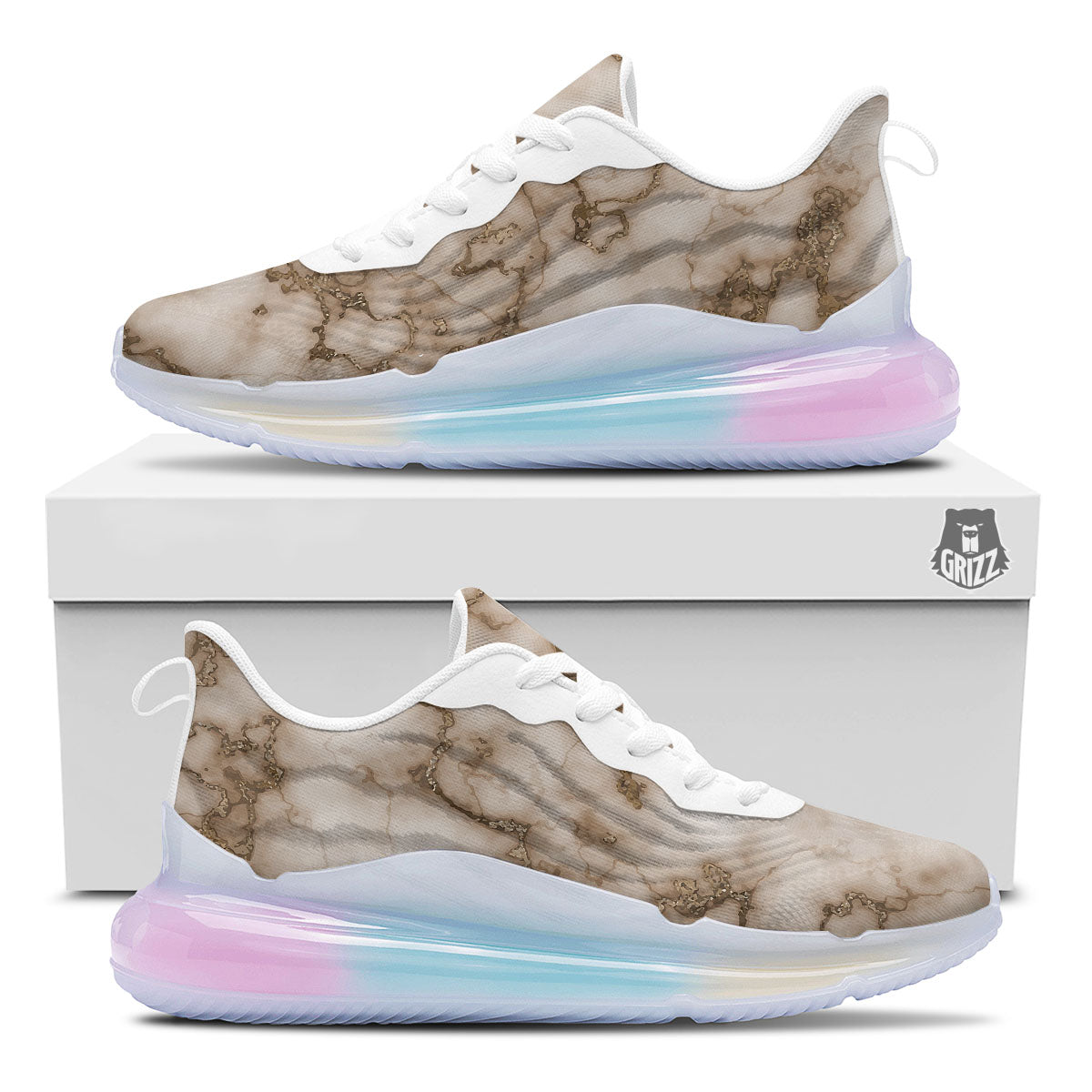 Grunge Marble White Brown Print Pattern Running Sneakers-grizzshop