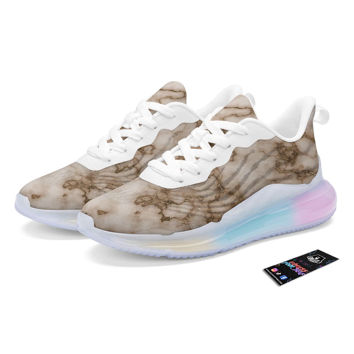 Grunge Marble White Brown Print Pattern Running Sneakers-grizzshop