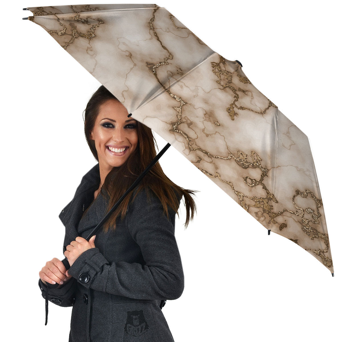 Grunge Marble White Brown Print Pattern Umbrella-grizzshop