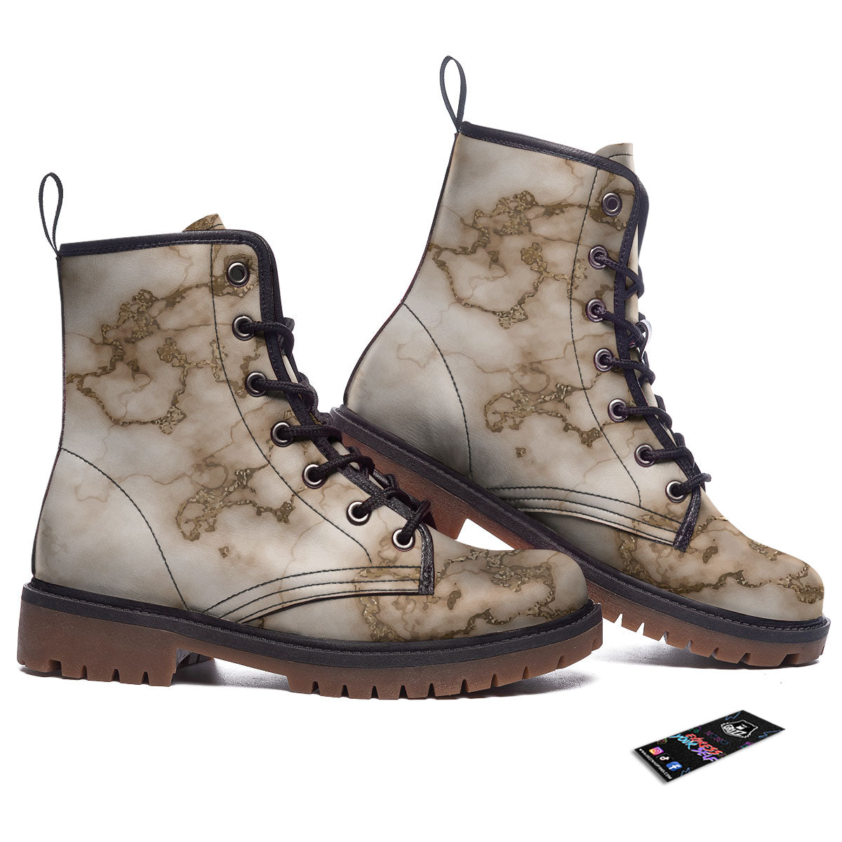 Grunge Marble White Brown Print Pattern Work Boots-grizzshop