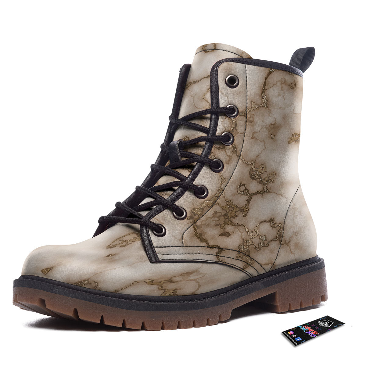 Grunge Marble White Brown Print Pattern Work Boots-grizzshop