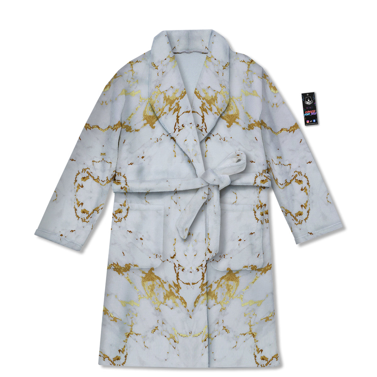 Grunge Marble White Gold Print Pattern Bathrobe-grizzshop