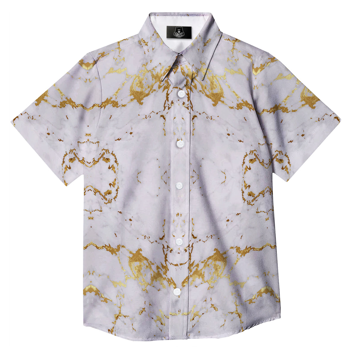 Grunge Marble White Gold Print Pattern Button Up Shirt-grizzshop