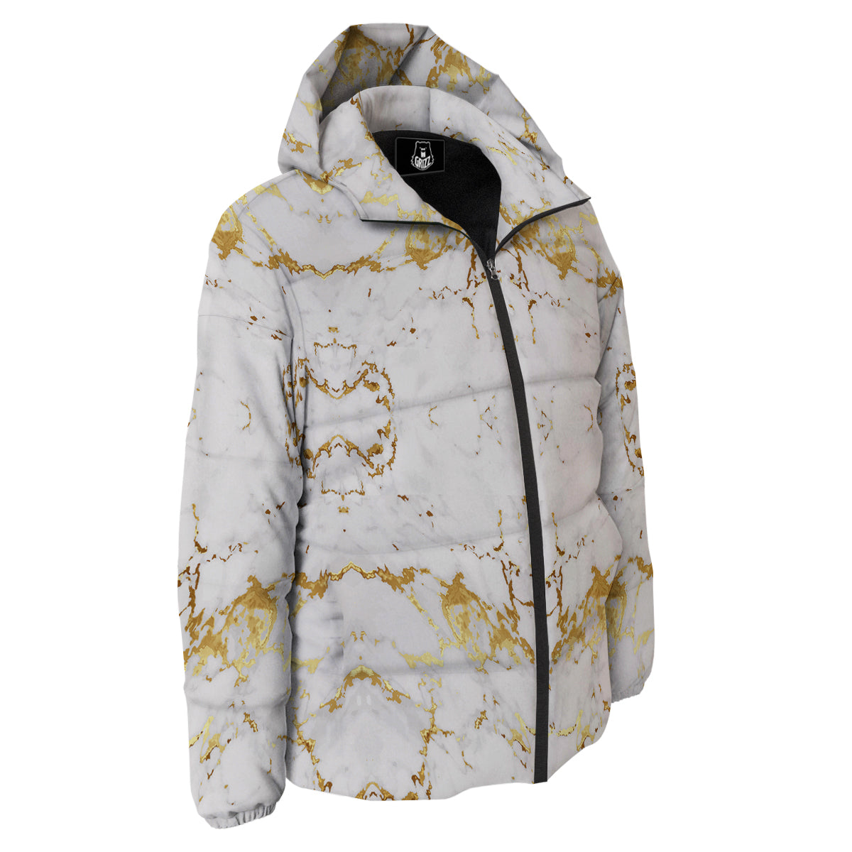 Grunge Marble White Gold Print Pattern Down Jacket-grizzshop