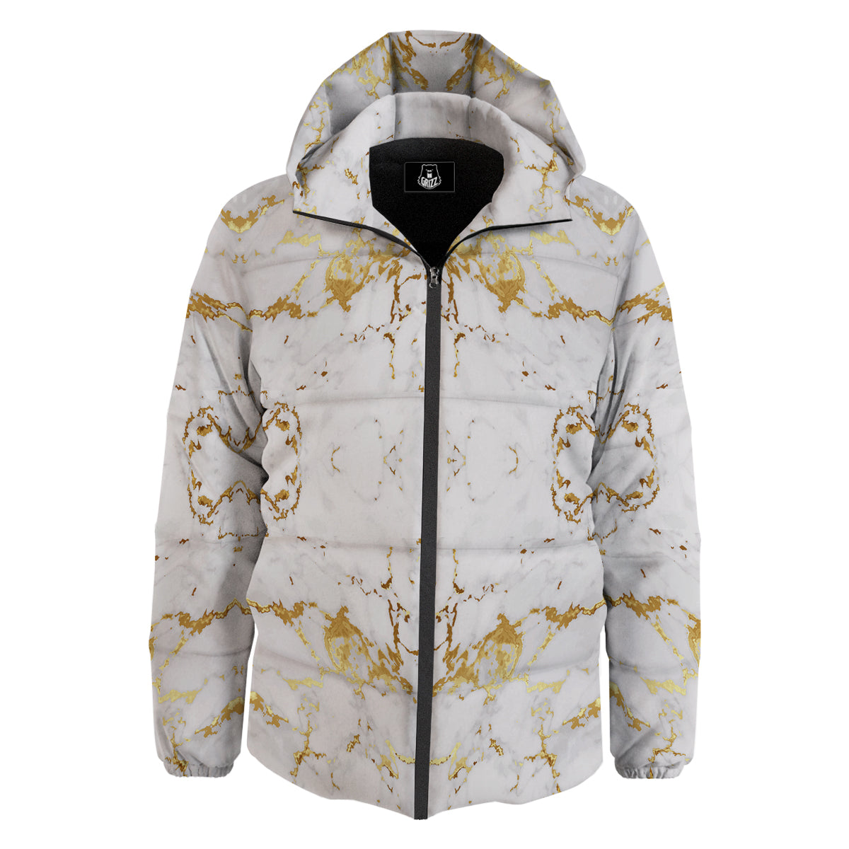 Grunge Marble White Gold Print Pattern Down Jacket-grizzshop