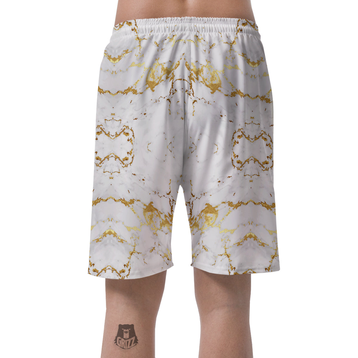 Grunge Marble White Gold Print Pattern Men's Shorts-grizzshop