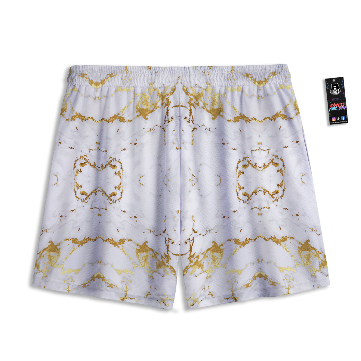 Grunge Marble White Gold Print Pattern Mesh Shorts