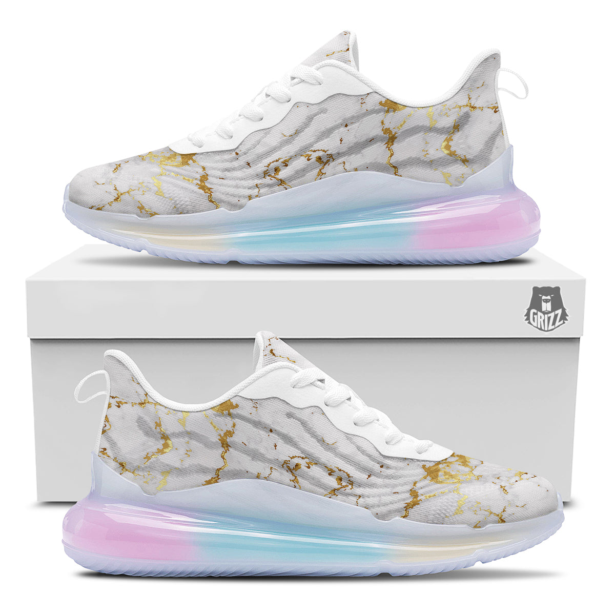 Grunge Marble White Gold Print Pattern Running Sneakers-grizzshop