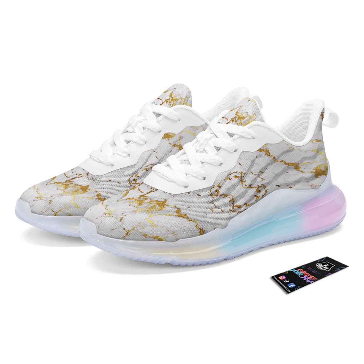 Grunge Marble White Gold Print Pattern Running Sneakers-grizzshop